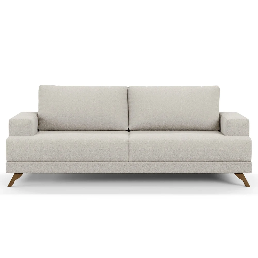 Sofá 3 Lugares 200cm Living Pés Curvos Santi D05 Boucle Creme - Mpozenato