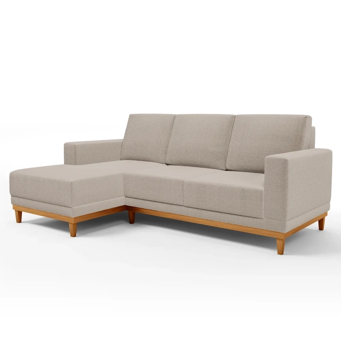 Sofá Living 200cm 3 Lugares Com Chaise Esquerdo Kayrós D05 Boucle Bege - Mpozenato