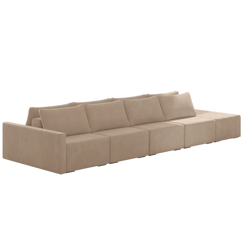 Sofá Ilha Modular com Puff para Sala Living 432cm Georgia Z08 Veludo Bege - Mpozenato