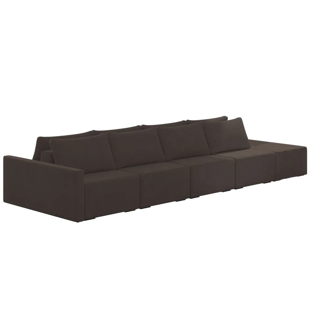 Sofá Ilha Modular com Puff para Sala Living 432cm Georgia Z08 Veludo Marrom - Mpozenato