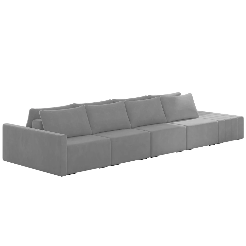 Sofá Ilha Modular com Puff para Sala Living 432cm Georgia Z08 Veludo Cinza - Mpozenato