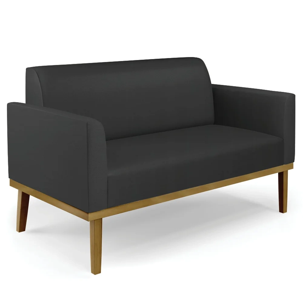 Sofá Namoradeira Base Madeira Castanho Maressa Sintético Preto - Ibiza