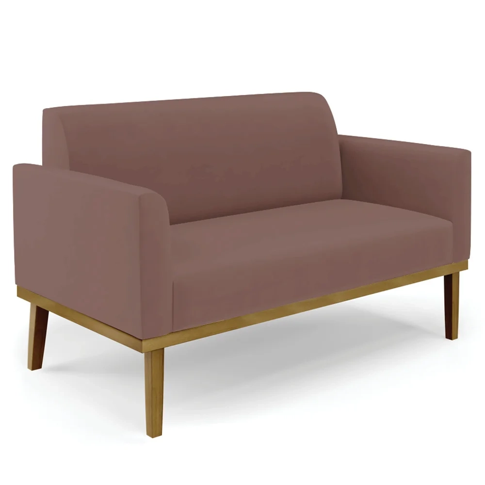 Sofá Namoradeira Base Madeira Castanho Maressa Veludo Rose - Ibiza