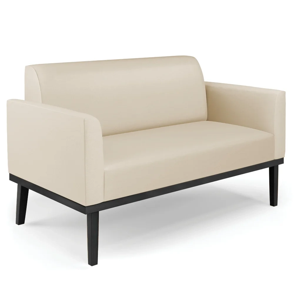 Sofá Namoradeira Base Madeira Preto Maressa Sintético Bege - Ibiza