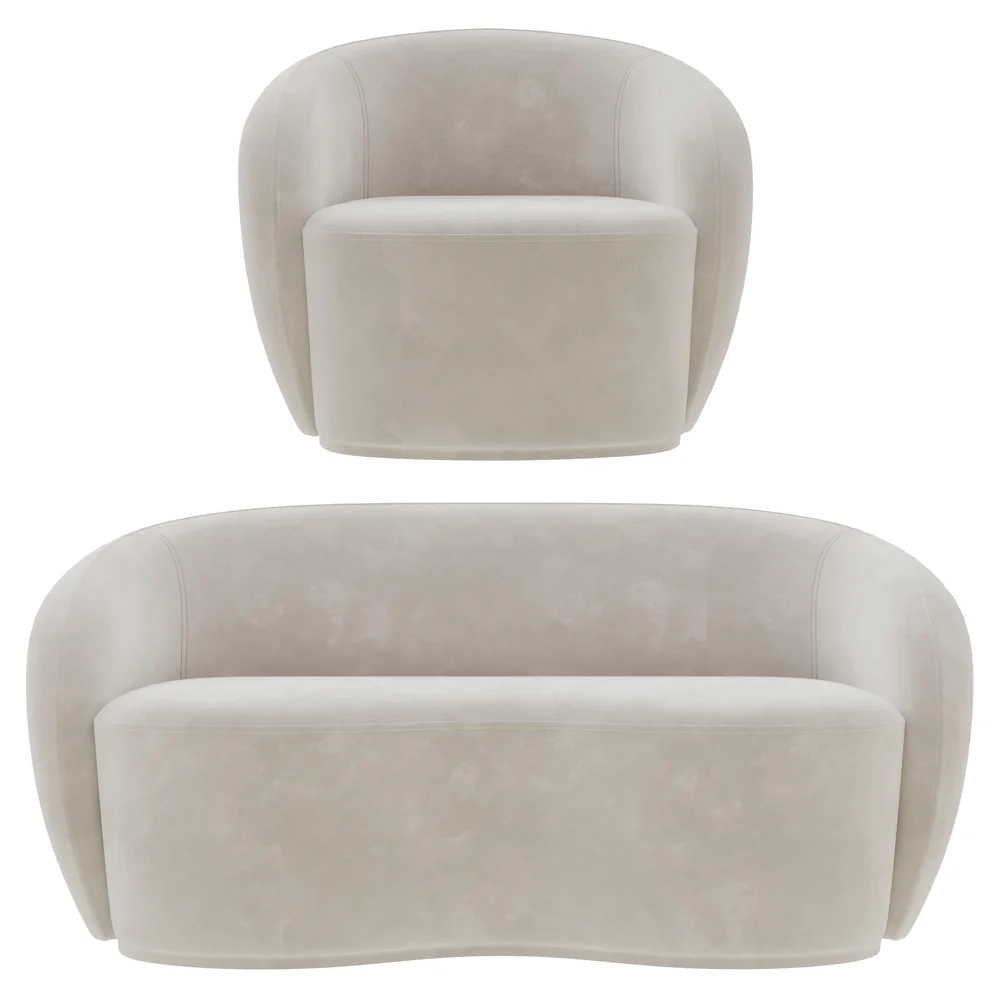 Sofá 2 Lugares Living 160cm e 1 Poltrona Giratória Garbin Z08 Veludo Bege - Mpozenato