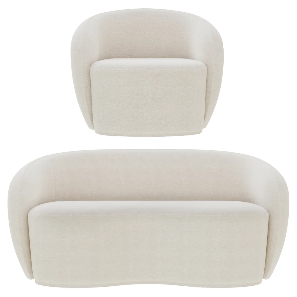 Sofá 2 Lugares Living 160cm e 1 Poltrona Giratória Garbin Z08 Boucle Bege - Mpozenato