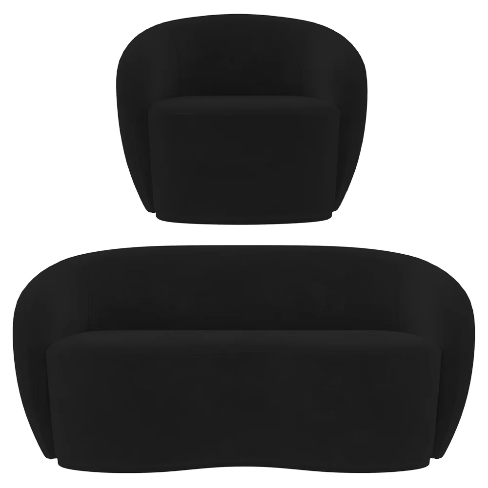 Sofá 2 Lugares Living 160cm e 1 Poltrona Giratória Garbin Z08 Veludo Preto - Mpozenato