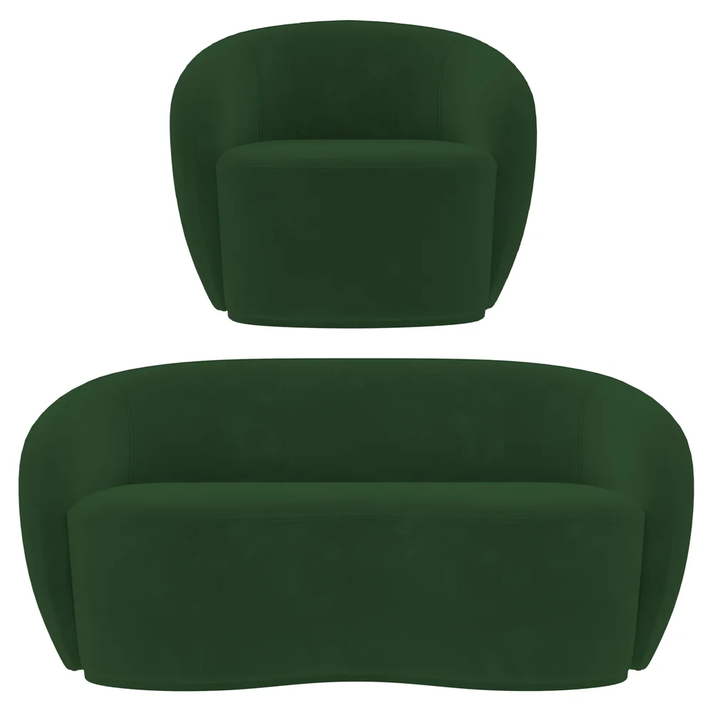 Sofá 2 Lugares Living 160cm e 1 Poltrona Giratória Garbin Z08 Veludo Verde - Mpozenato