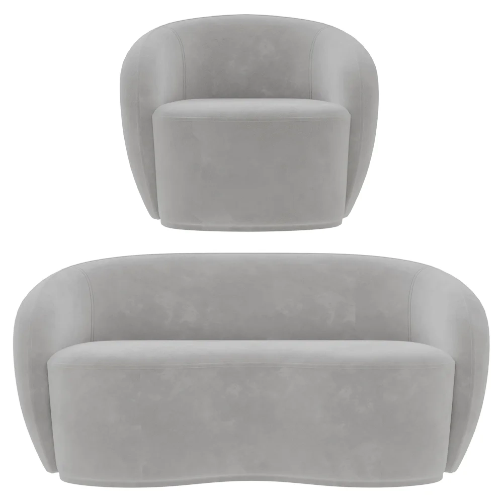 Sofá 2 Lugares Living 160cm e 1 Poltrona Giratória Garbin Z08 Veludo Cinza - Mpozenato