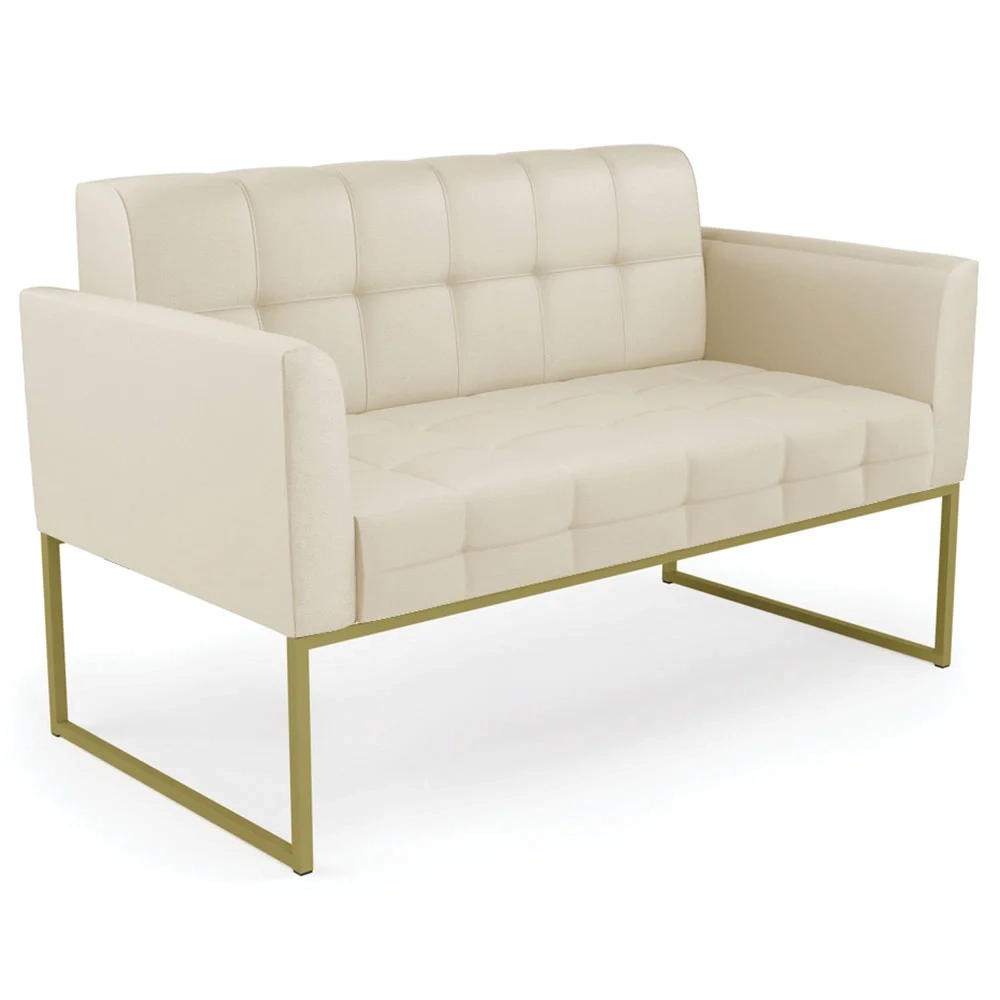 Sofá Namoradeira Base Industrial Dourado Ana Sintético Bege - Ibiza