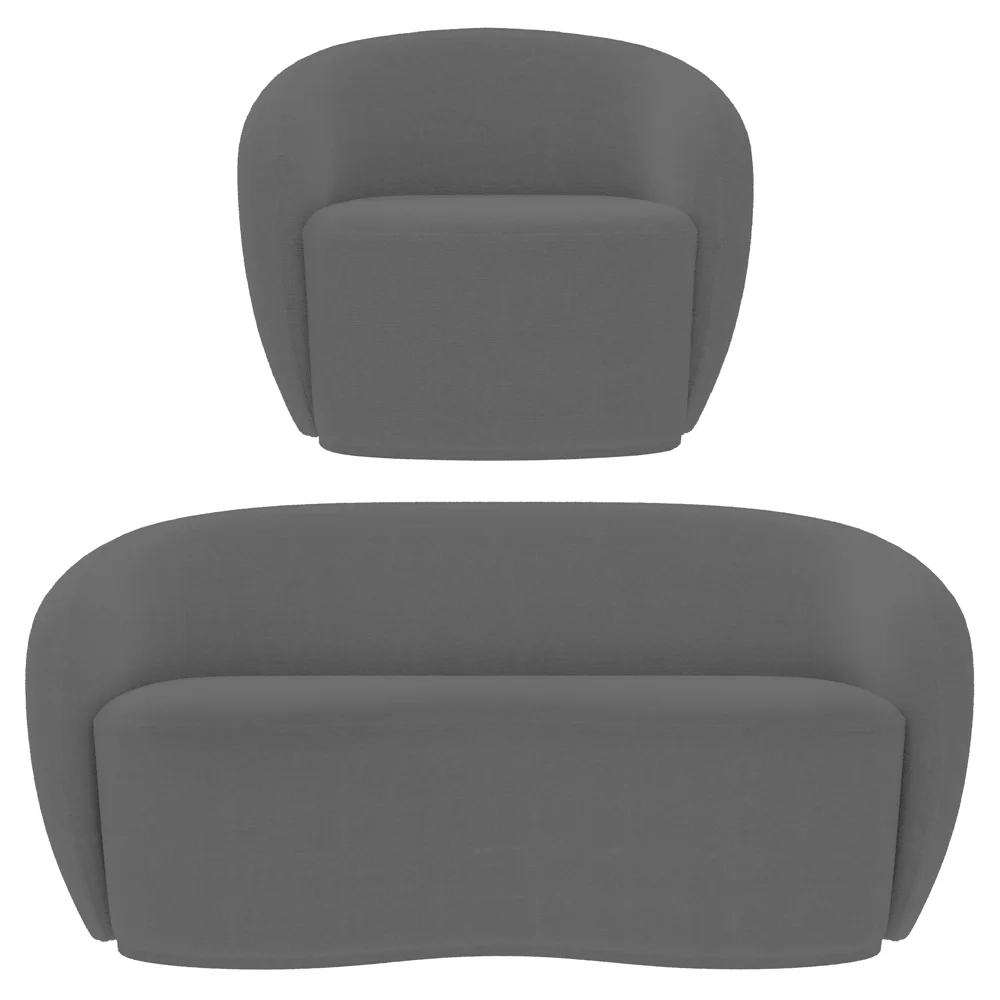 Sofá 3 Lugares Living 180cm e 1 Poltrona Giratória Garbin Z08 Boucle Cinza - Mpozenato