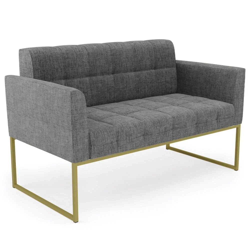 Sofá Namoradeira Base Industrial Dourado Ana Linho Grafite - Ibiza