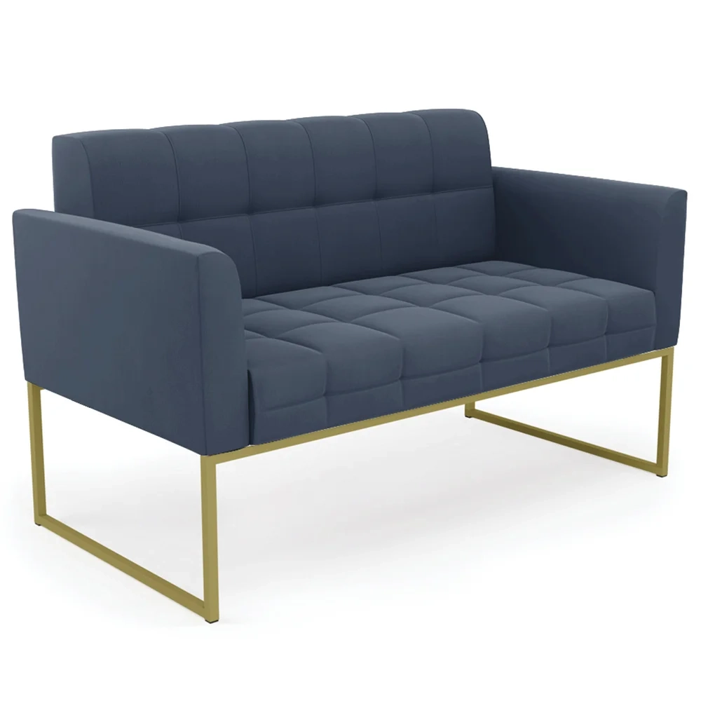 Sofá Namoradeira Base Industrial Dourado Ana Suede Azul Marinho - Ibiza