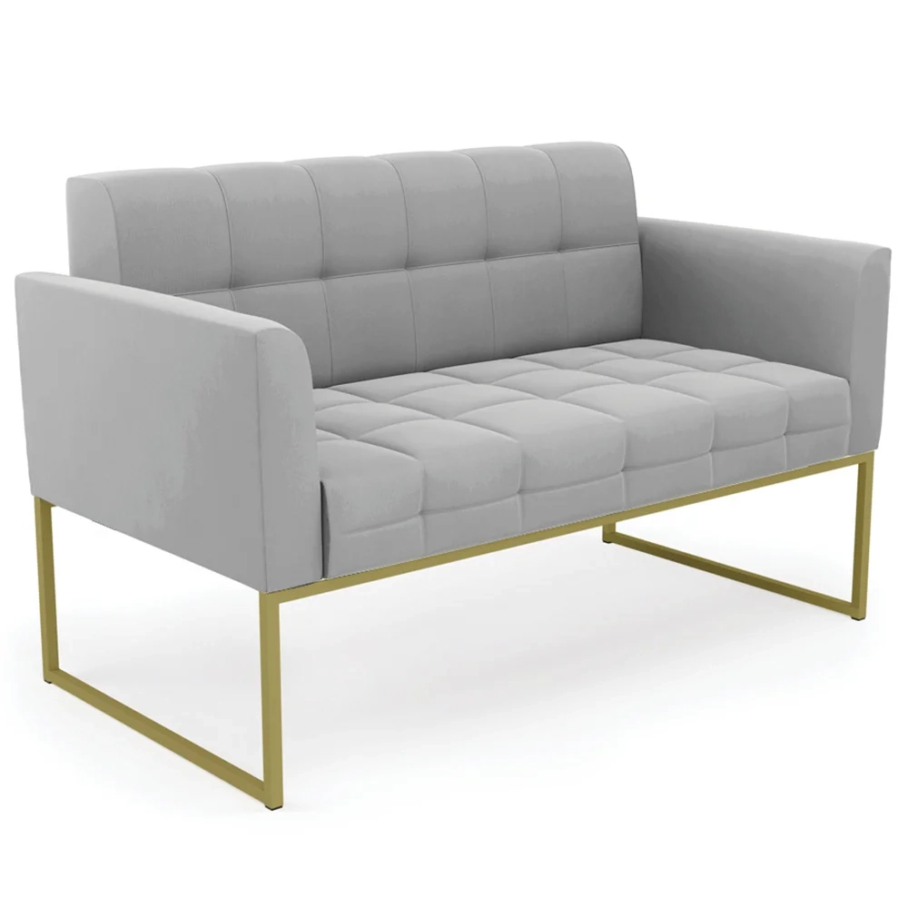 Sofá Namoradeira Base Industrial Dourado Ana Suede Cinza - Ibiza