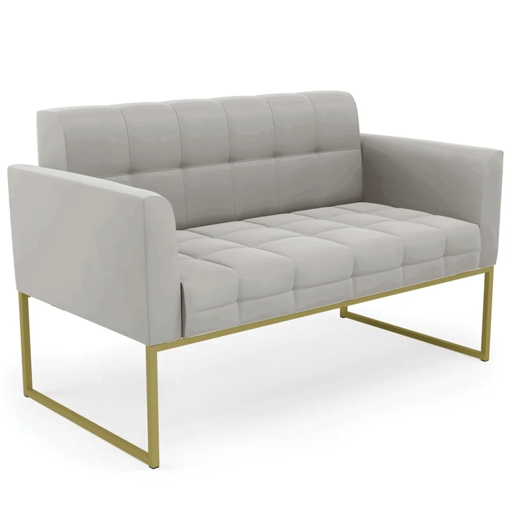 Sofá Namoradeira Base Industrial Dourado Ana Veludo Cinza - Ibiza