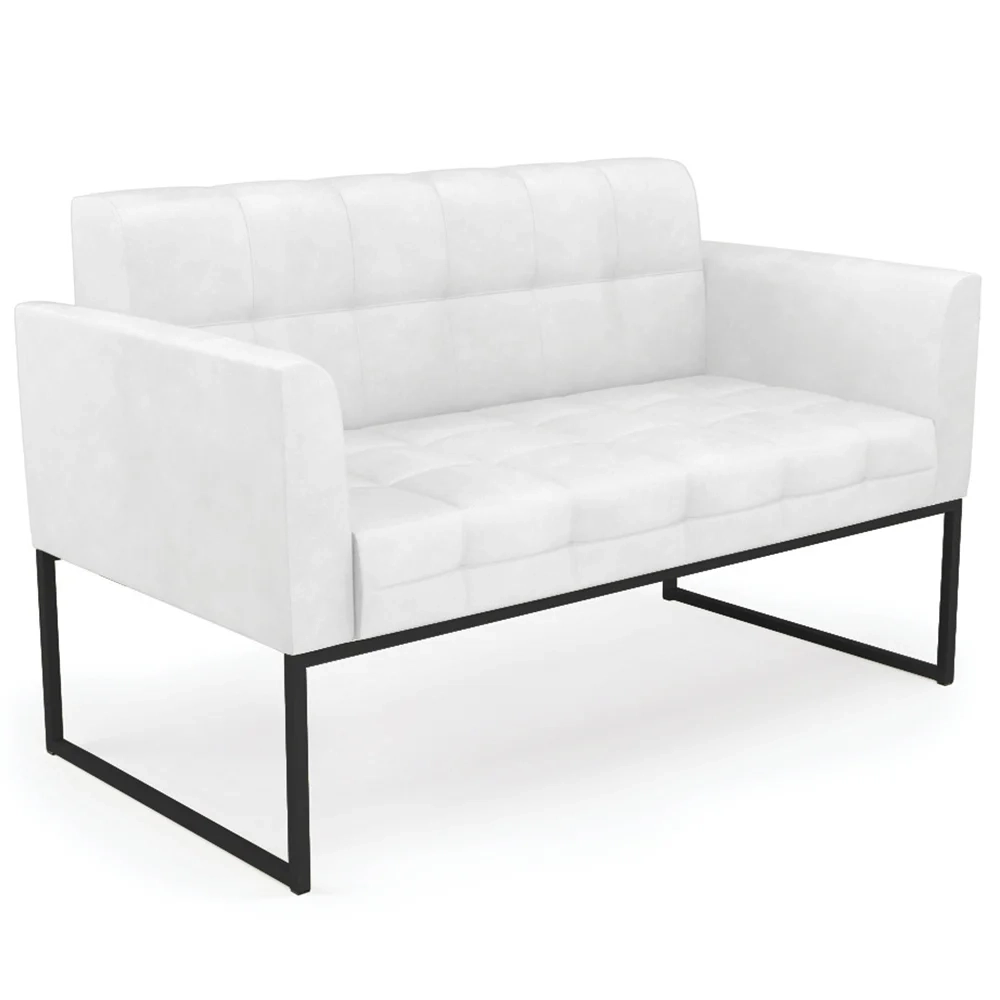 Sofá Namoradeira Base Industrial Preto Ana Sintético PU Branco - Ibiza