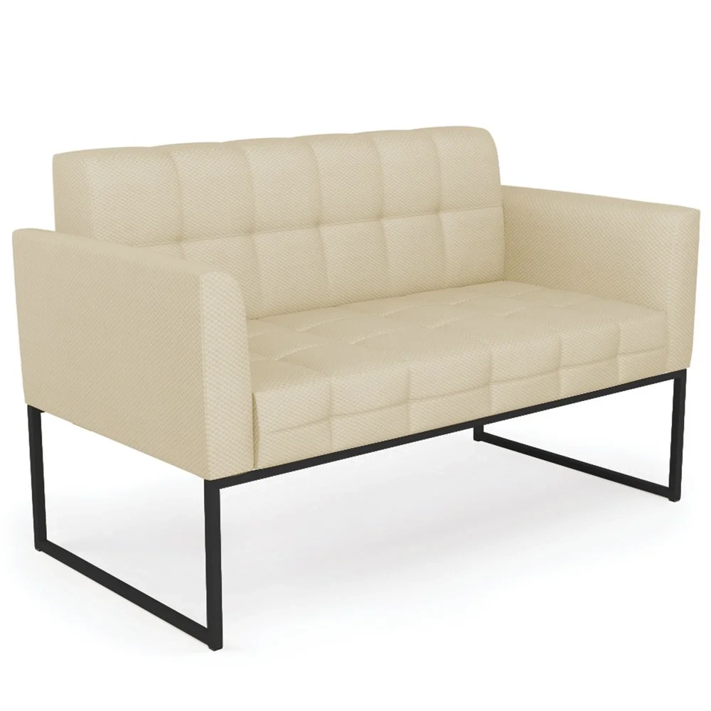 Sofá Namoradeira Base Industrial Preto Ana Veludo Luxo Off White - Ibiza