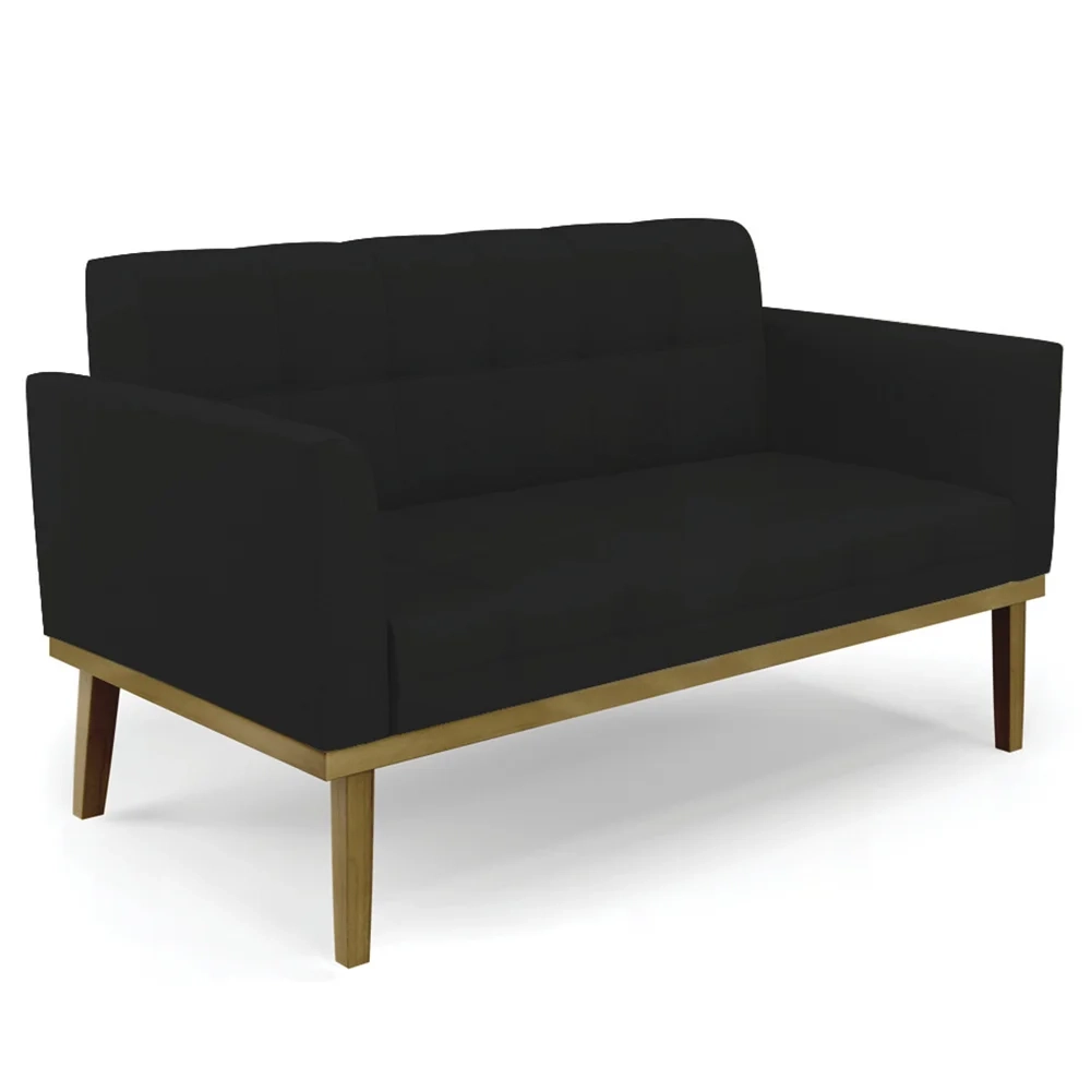 Sofá Namoradeira Base Madeira Castanho Ana Linho Preto - Ibiza