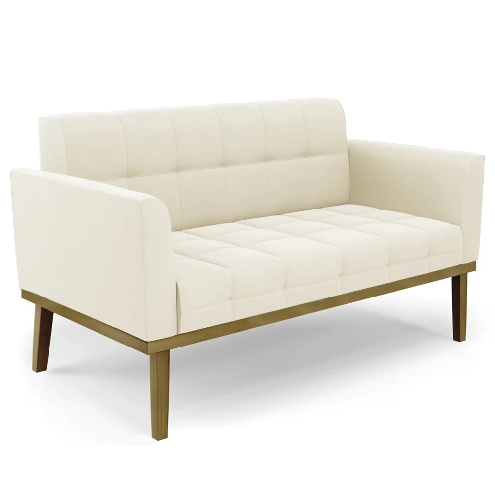 Sofá Namoradeira Base Madeira Castanho Ana Veludo Bege - Ibiza