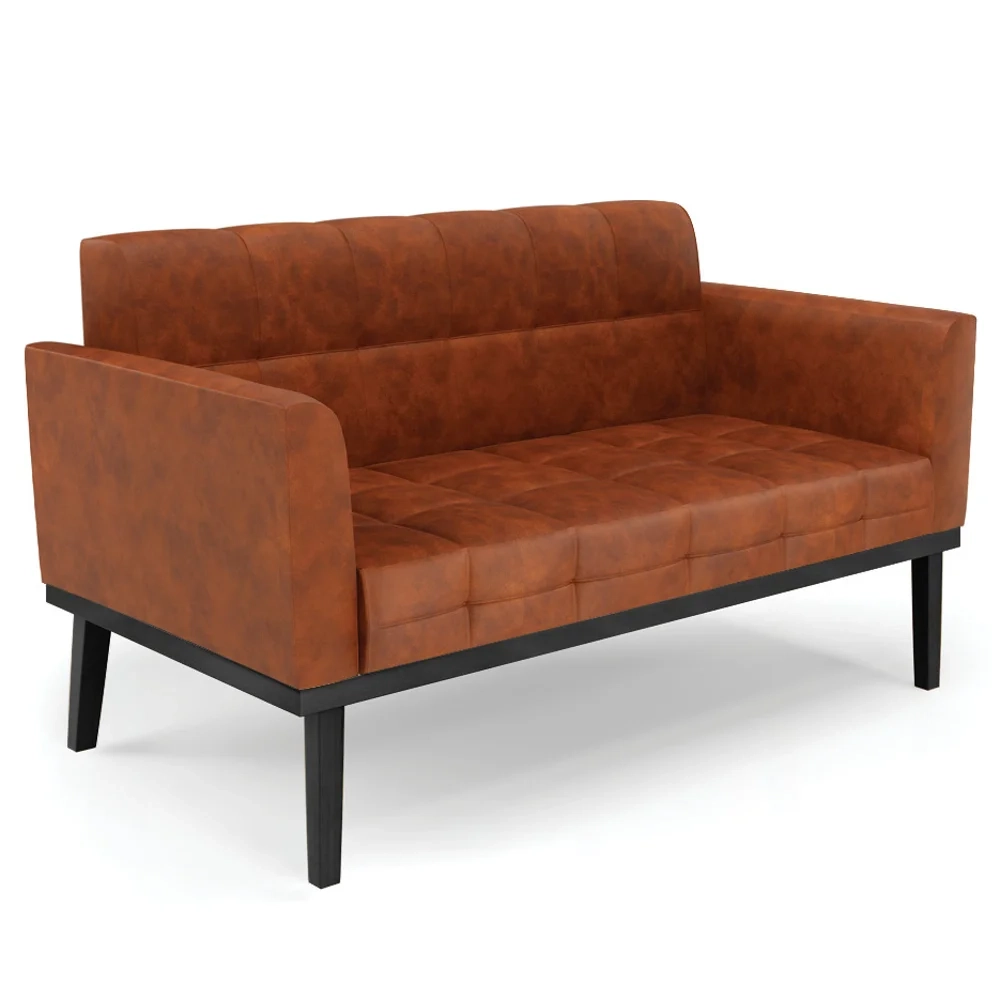 Sofá Namoradeira Base Madeira Preto Ana Sintético PU Nozes - Ibiza