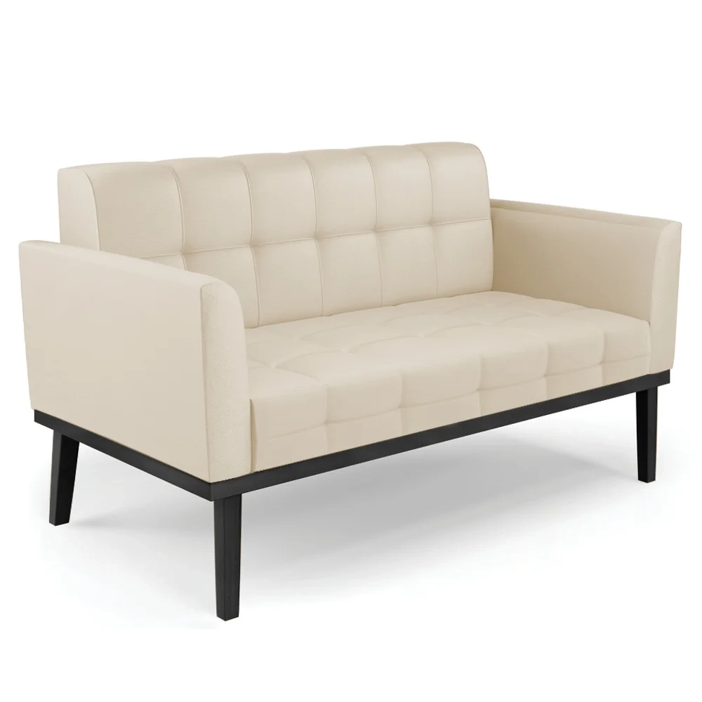 Sofá Namoradeira Base Madeira Preto Ana Sintético Bege - Ibiza