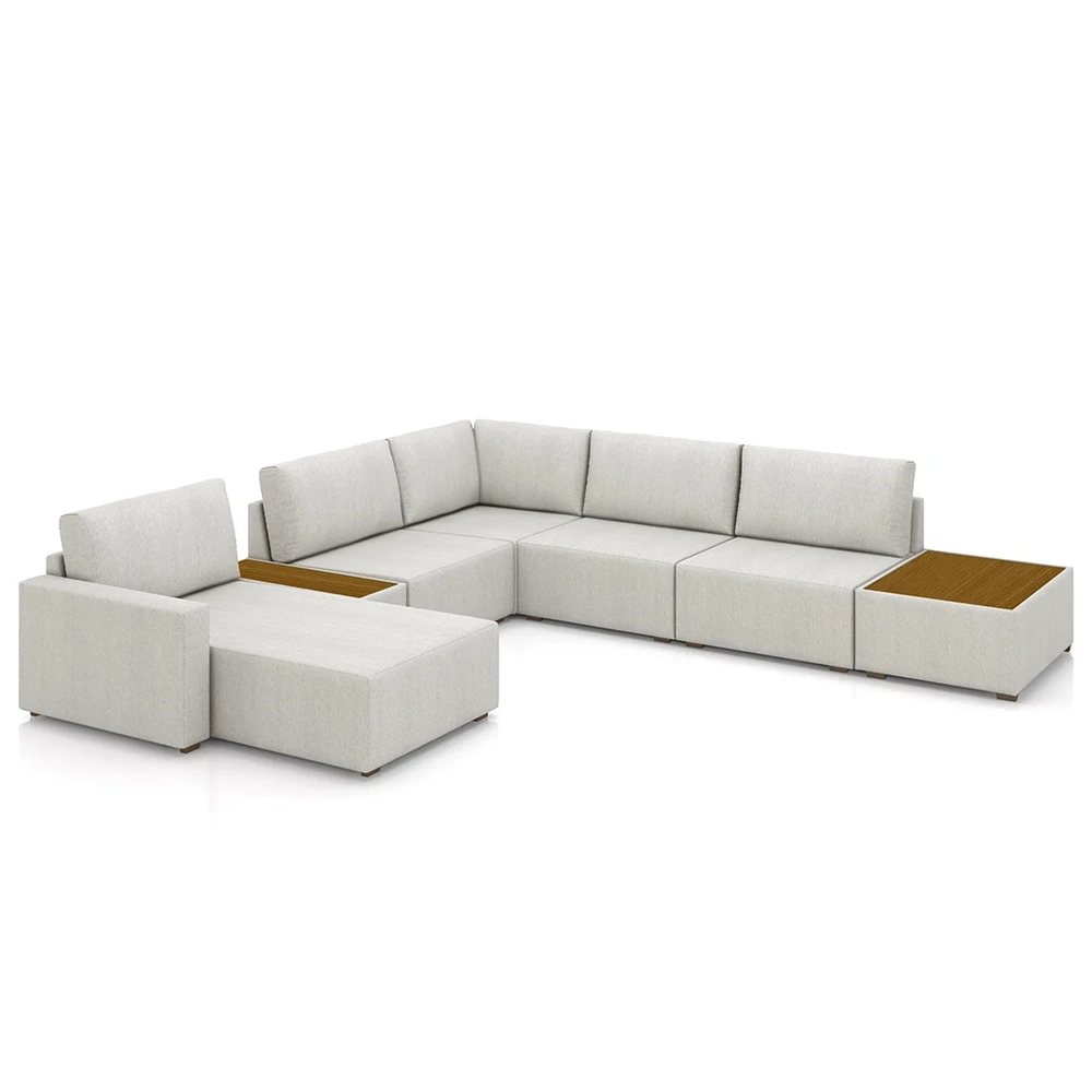 Sofá de Canto Chaise 5 Lugares 347cm Bristol Z32 Linho Cru   - Mpozenato