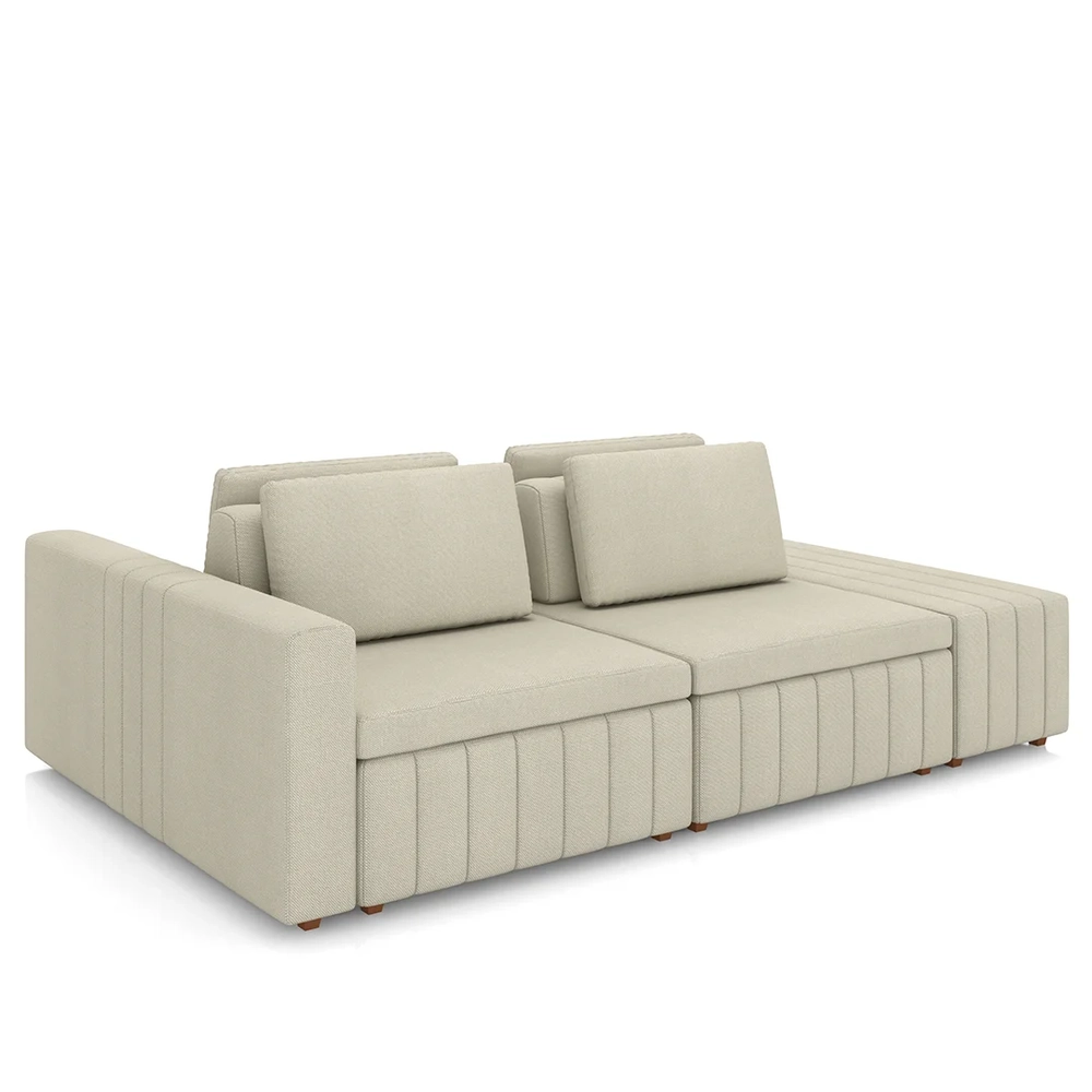 Sofá Ilha e Puff Sala Living 245cm Siesta Z32 Linho Areia      - Mpozenato
