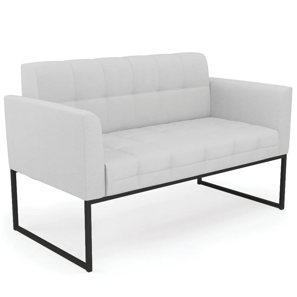 Sofá Namoradeira Base Industrial Preto Ana Linho Cinza - Ibiza