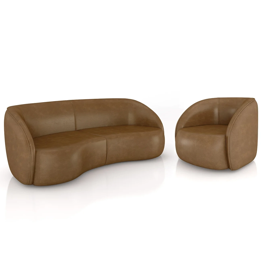 Sofá 3 Lugares Orgânico 288cm e Poltrona Zion Z32 Sintético Caramelo - Mpozenato