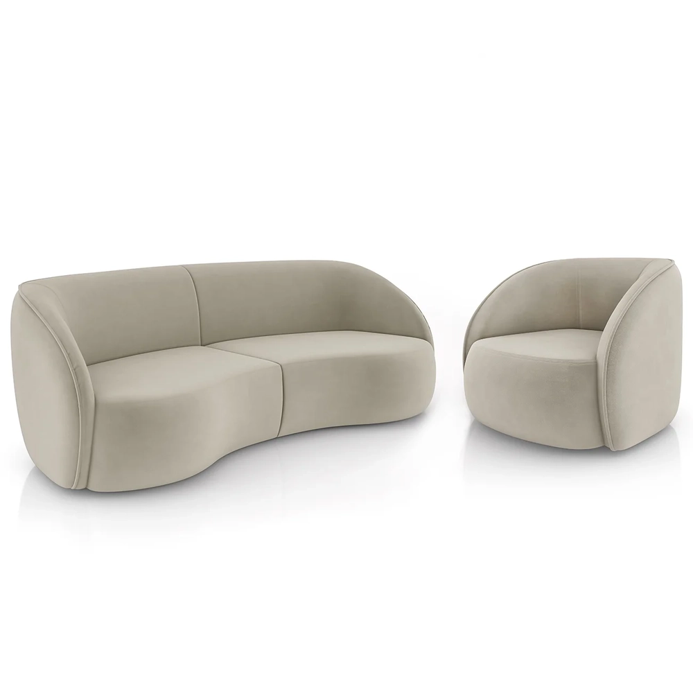 Sofá 4 Lugares Orgânico 318cm e Poltrona Zion Z32 Veludo Bege - Mpozenato