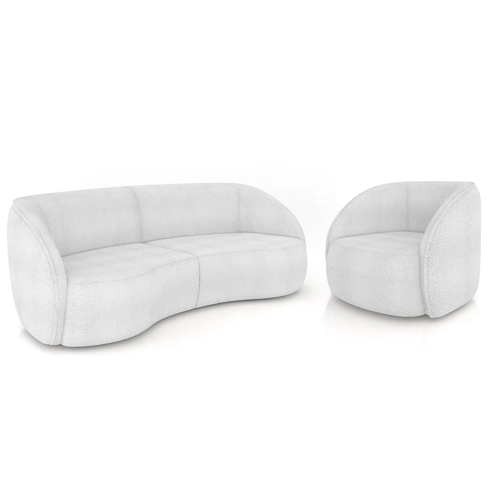 Sofá 4 Lugares Orgânico 318cm e Poltrona Zion Z32 Boucle Branco - Mpozenato