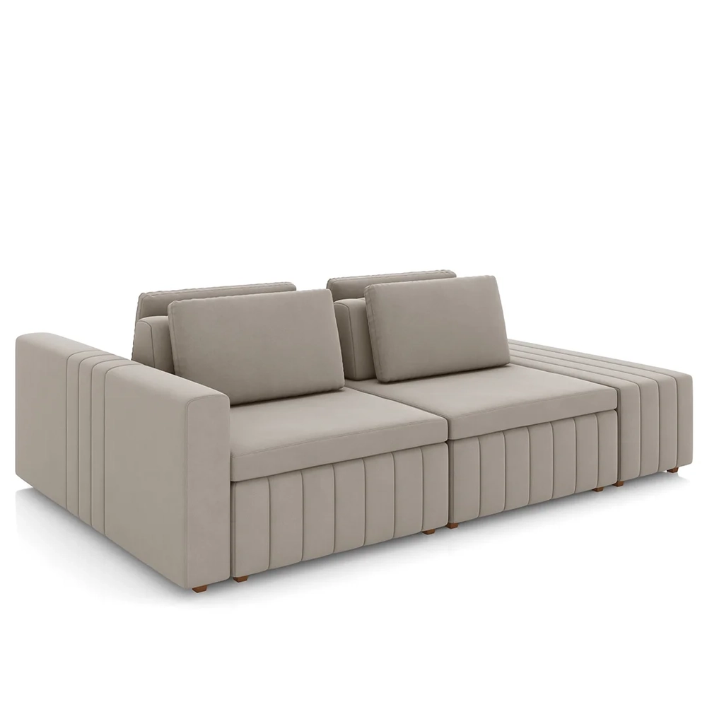 Sofá Ilha e Puff Sala Living 265cm Siesta Z32 Veludo Bege  - Mpozenato