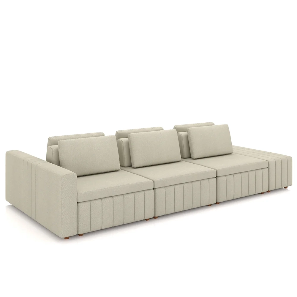 Sofá Ilha e Puff Sala Living 335cm Siesta Z32 Linho Areia    - Mpozenato