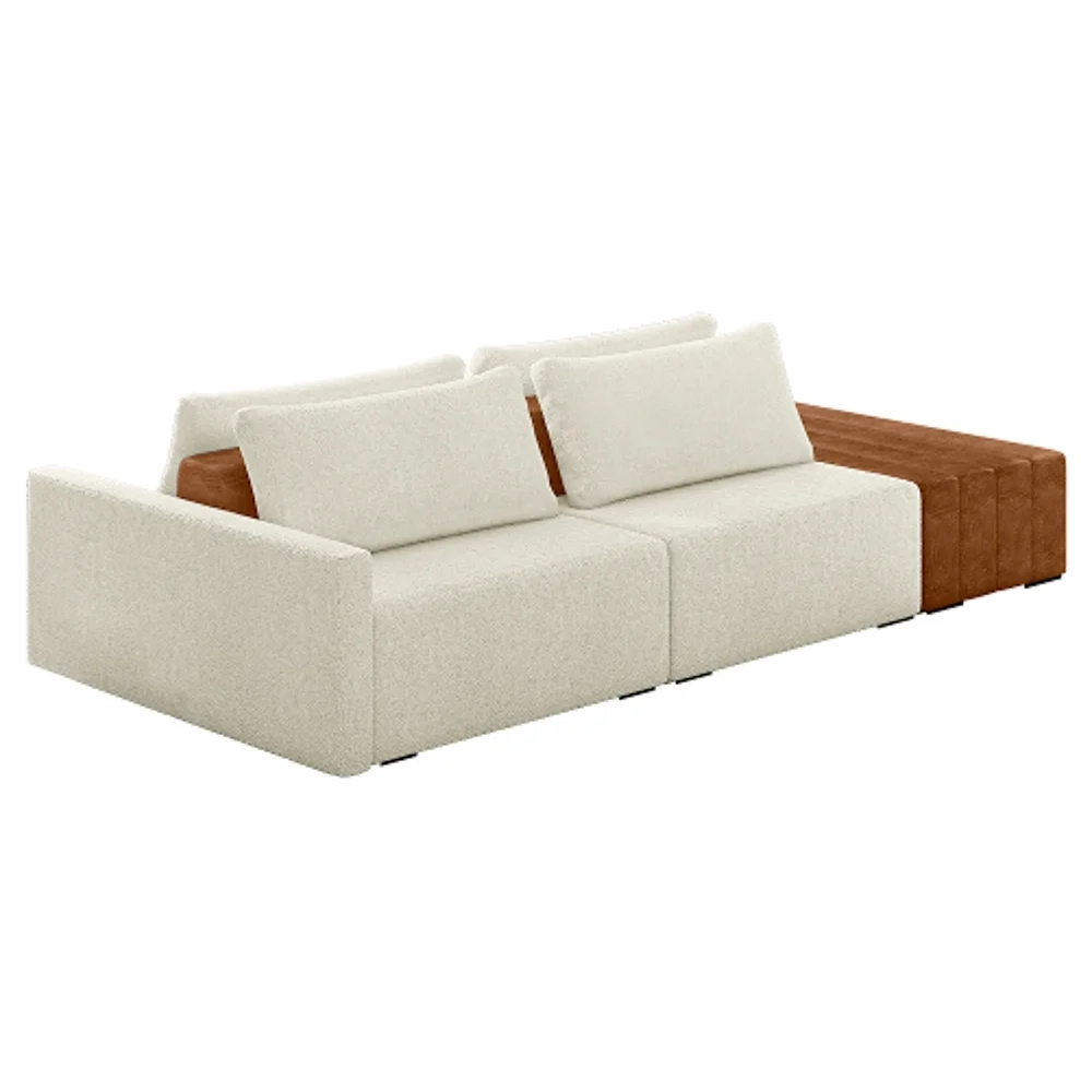 Sofá Ilha Modular Living com Puff 232cm Georgia Z08 Boucle Bege/Caramelo - Mpozenato