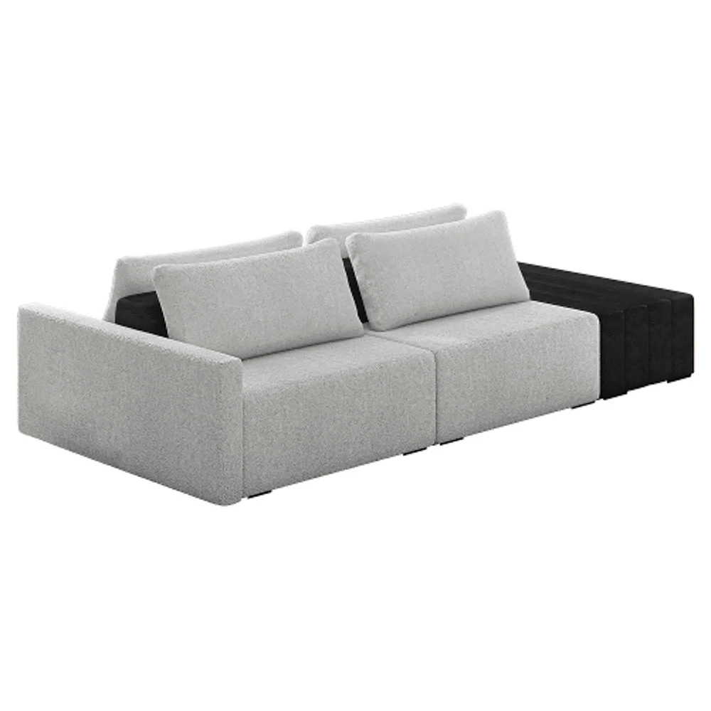 Sofá Ilha Modular Living com Puff 232cm Georgia Z08 Boucle Cinza/Preto - Mpozenato