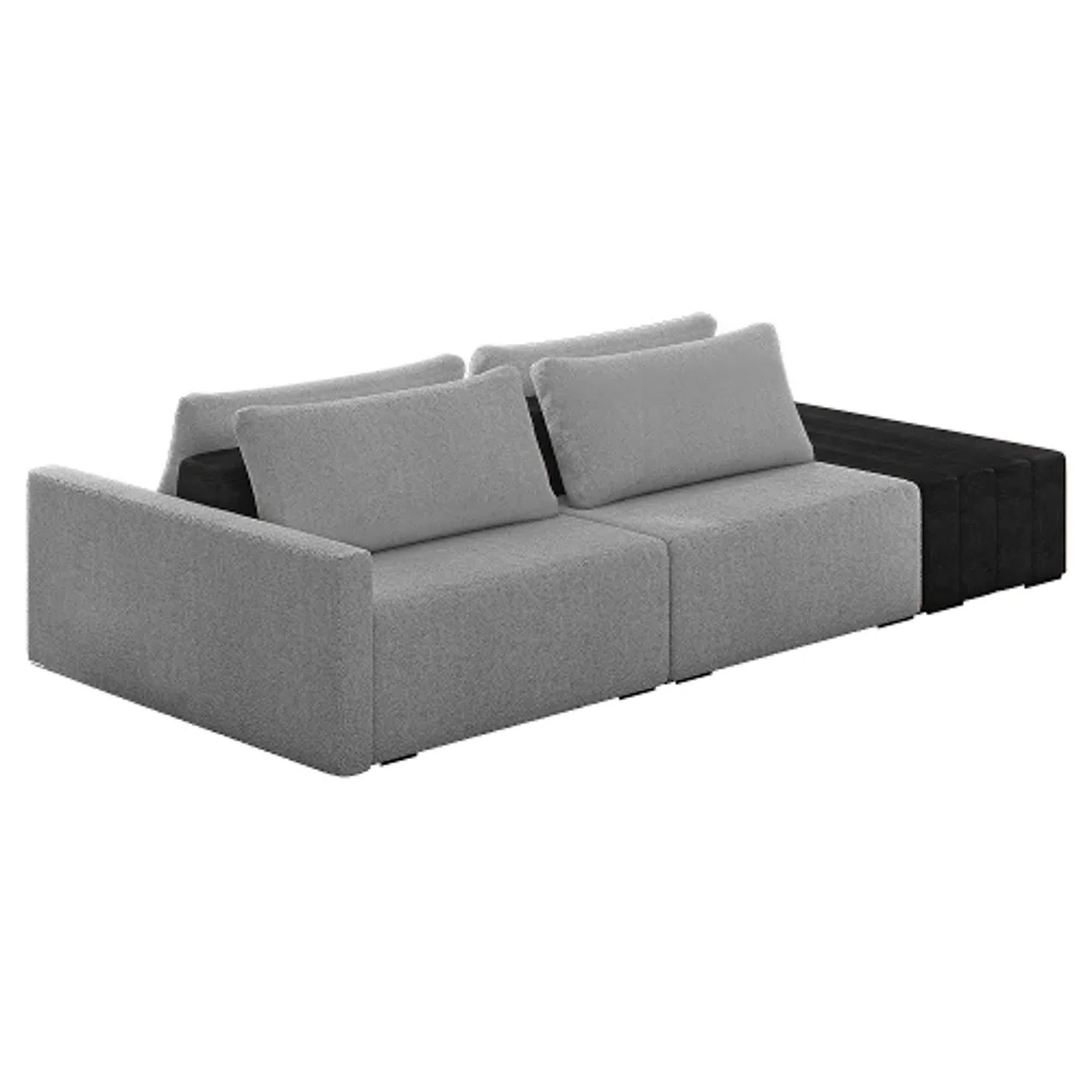 Sofá Ilha Modular Living com Puff 252cm Georgia Z08 Boucle Grafite/Preto - Mpozenato