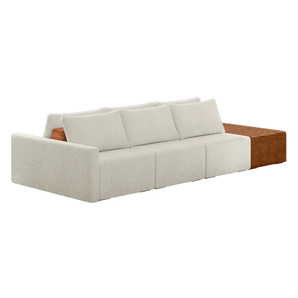 Sofá Ilha Modular Living com Puff 312cm Georgia Z08 Boucle Bege/Caramelo - Mpozenato