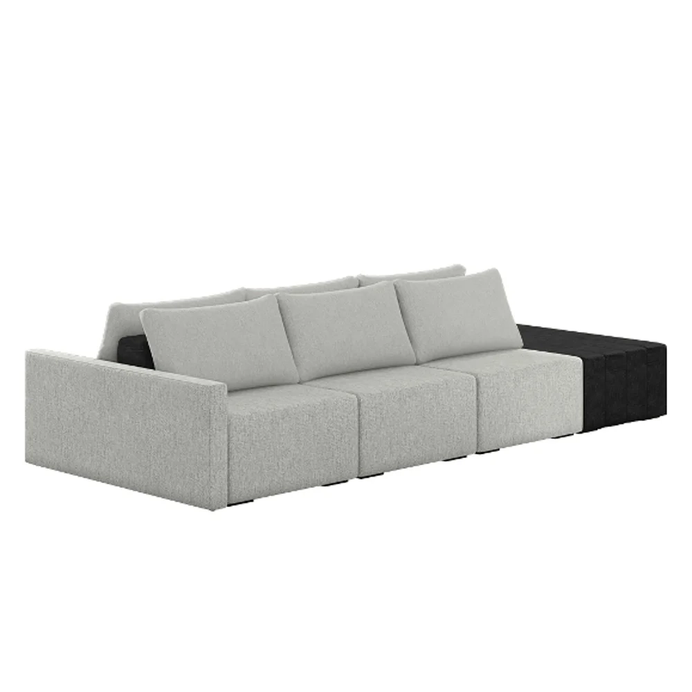 Sofá Ilha Modular Living com Puff 312cm Georgia Z08 Linho Cinza/Preto - Mpozenato