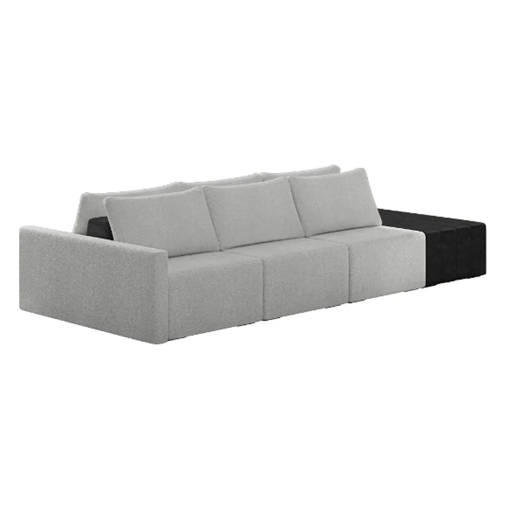 Sofá Ilha Modular Living com Puff 342cm Georgia Z08 Boucle Cinza/Preto - Mpozenato