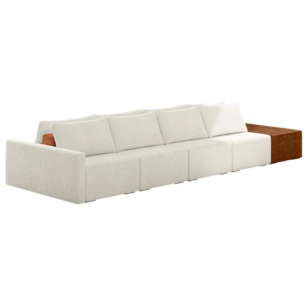 Sofá Ilha Modular Living com Puff 392cm Georgia Z08 Boucle Bege/Caramelo - Mpozenato