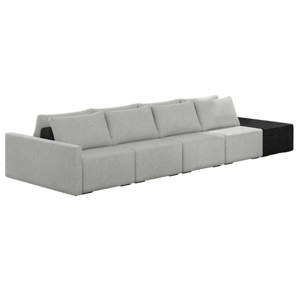 Sofá Ilha Modular Living com Puff 392cm Georgia Z08 Linho Cinza/Preto - Mpozenato