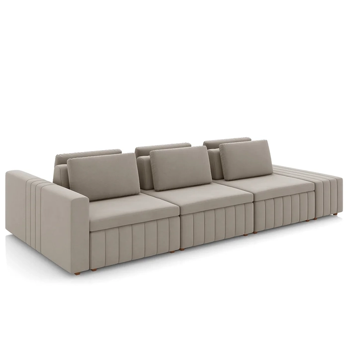 Sofá Ilha e Puff Sala Living 365cm Siesta Z32 Veludo Bege  - Mpozenato