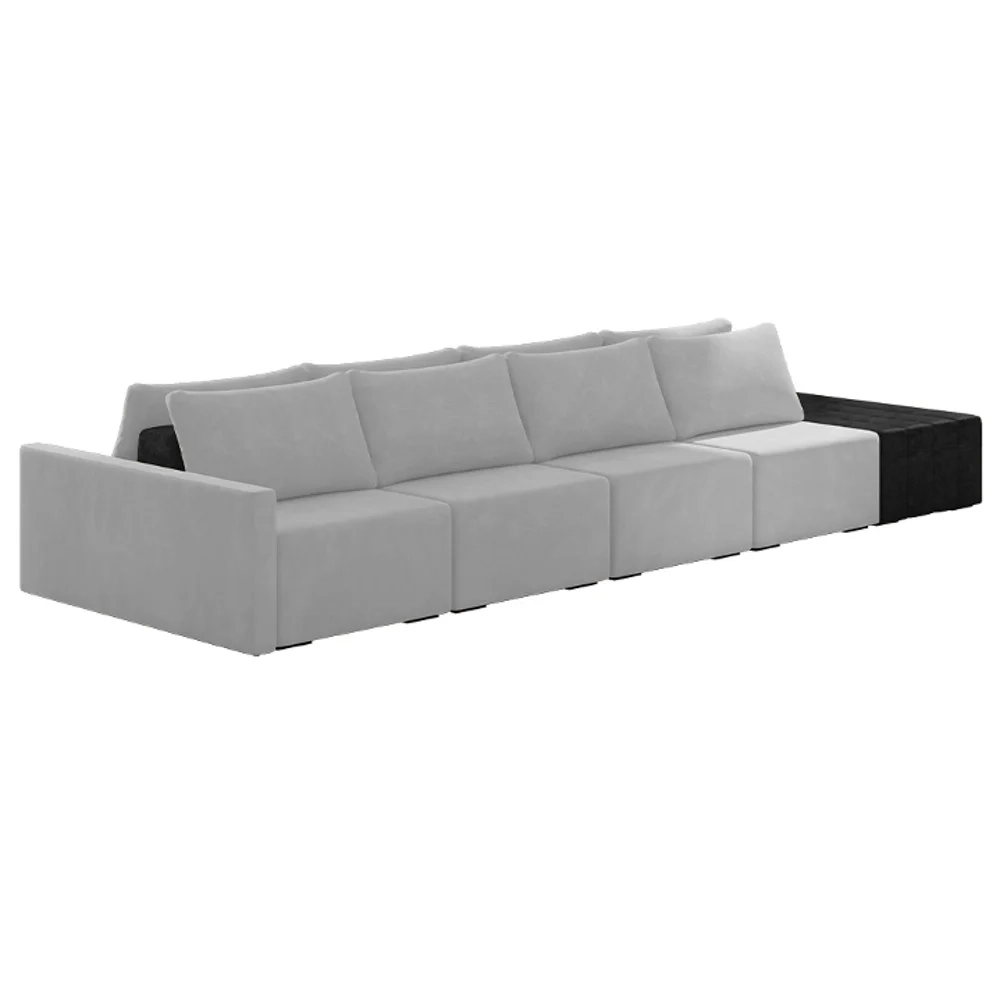 Sofá Ilha Modular Living com Puff 392cm Georgia Z08 Veludo Cinza/Preto - Mpozenato
