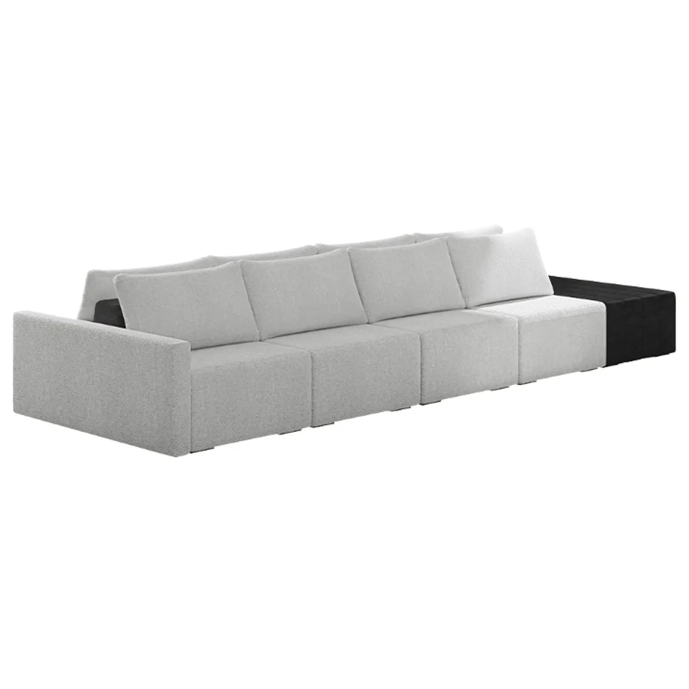 Sofá Ilha Modular Living com Puff 432cm Georgia Z08 Boucle Cinza/Preto - Mpozenato