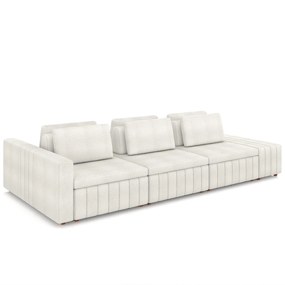 Sofá Ilha e Puff Sala Living 395cm Siesta Z32 Boucle Bege Claro - Mpozenato