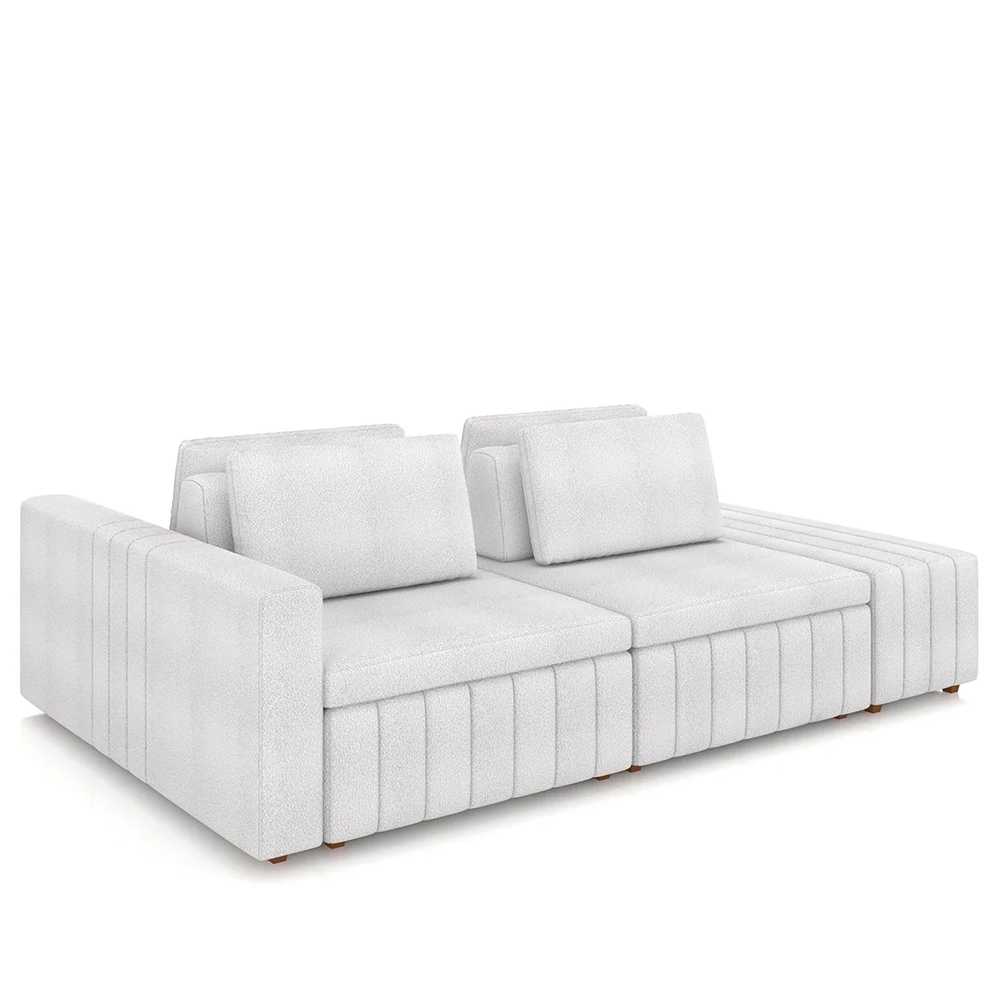 Sofá Ilha e Puff Sala Living 245cm Siesta Z32 Boucle Branco - Mpozenato