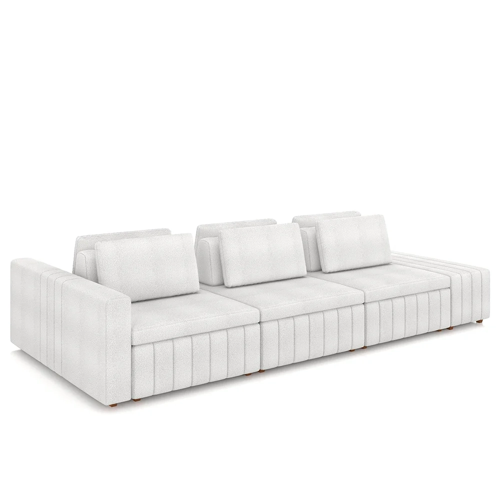Sofá Ilha e Puff Sala Living 365cm Siesta Z32 Boucle Branco - Mpozenato