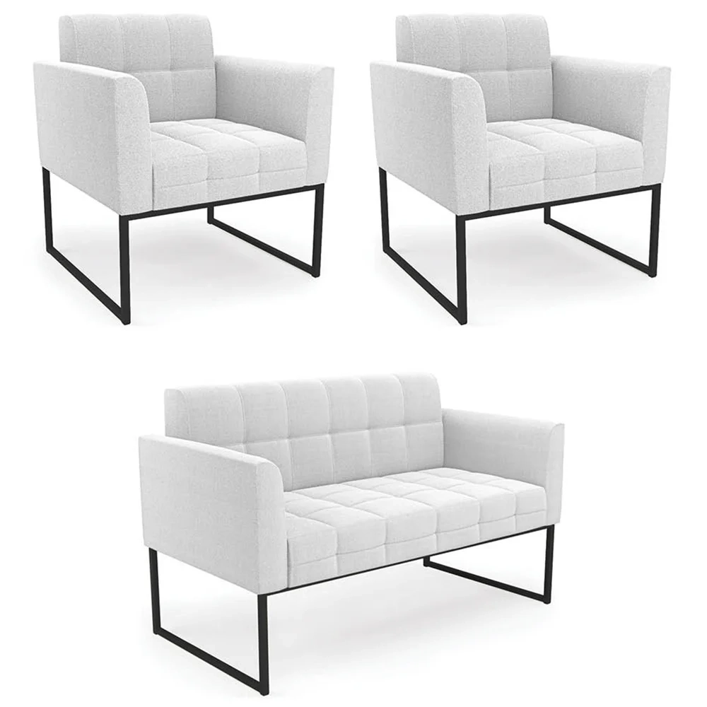 Namoradeira e 2 Poltronas Industrial Preto Ana Boucle Off - Ibiza