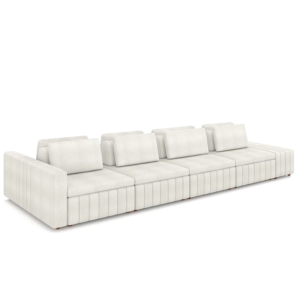 Sofá Ilha e Puff Sala Living 425cm Siesta Z32 Boucle Bege Claro - Mpozenato