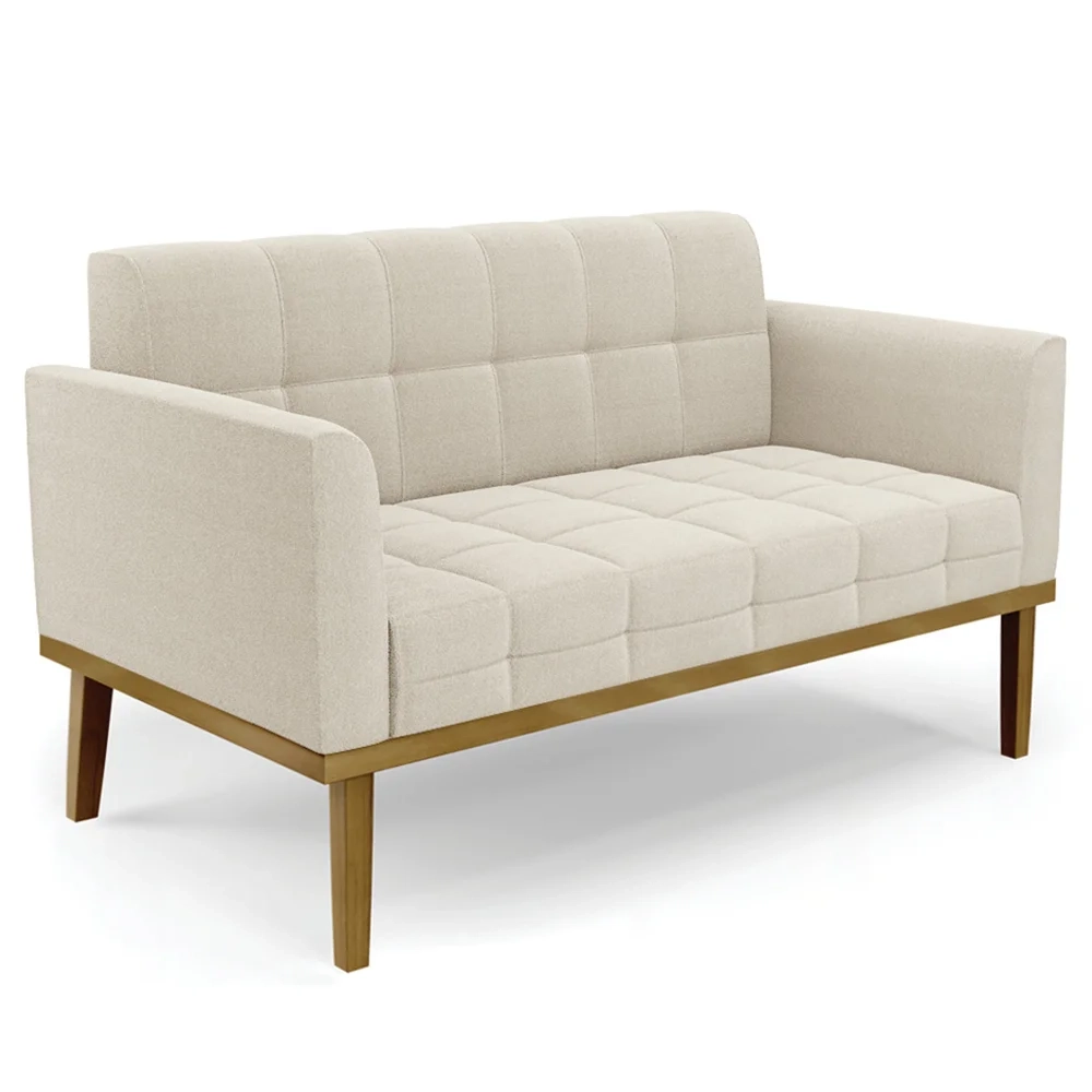 Sofá Namoradeira Base Madeira Castanho Ana Boucle Bege - Ibiza